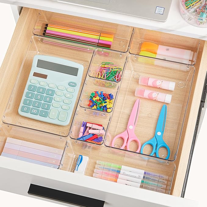 Vtopmart 72 PCS Clear Plastic Drawer Organizers Set, 4-Size Versatile Bathroom