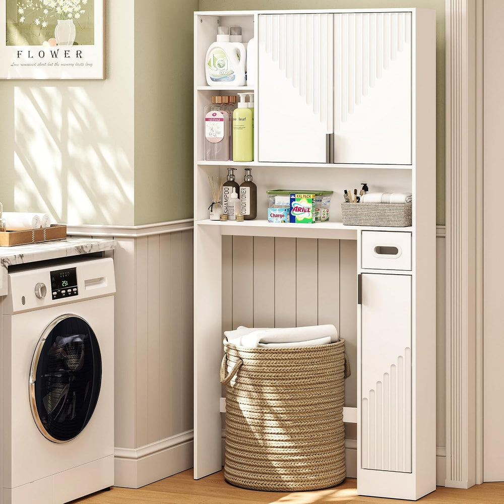 GOODONE White Over The Toilet Storage Cabinet - with 3 Doors and Toilet Paper...