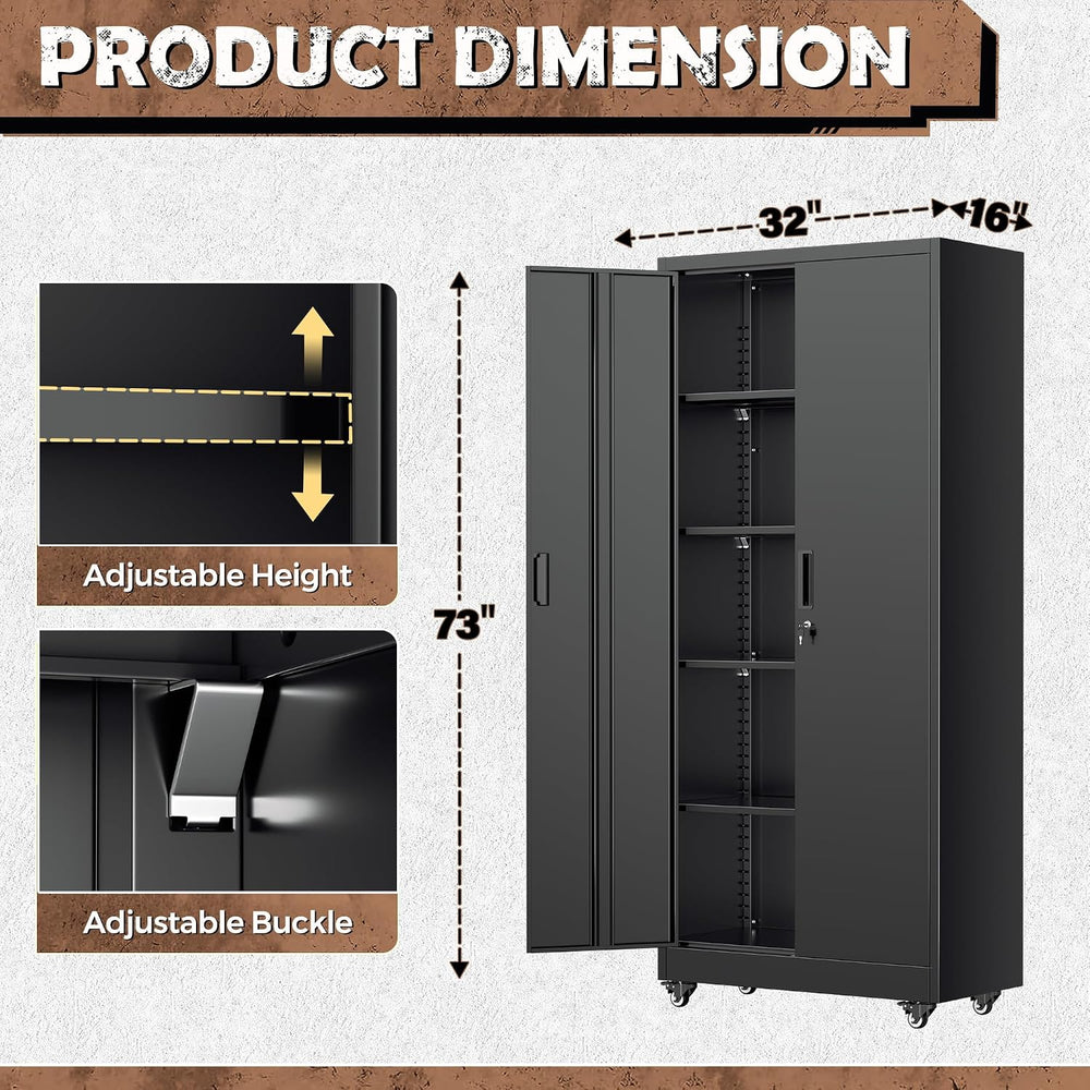 INTERGREAT73 Garage Storage Cabinet with Wheels, Rolling Metal Storage Cabine...
