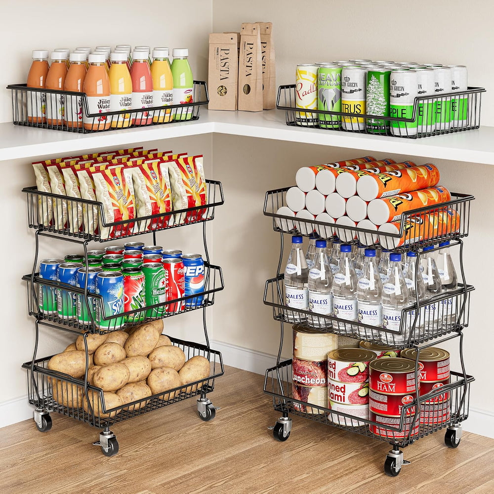 OKZEST Pantry Organizers and Storage Cart with Upgraded Metal Hub Casters