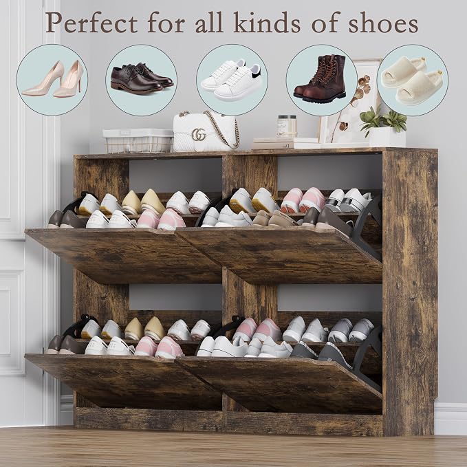 Shoe Cabinet with 4 Flip Drawers, Narrow Hidden Shoe Storage Cabinet, Slim