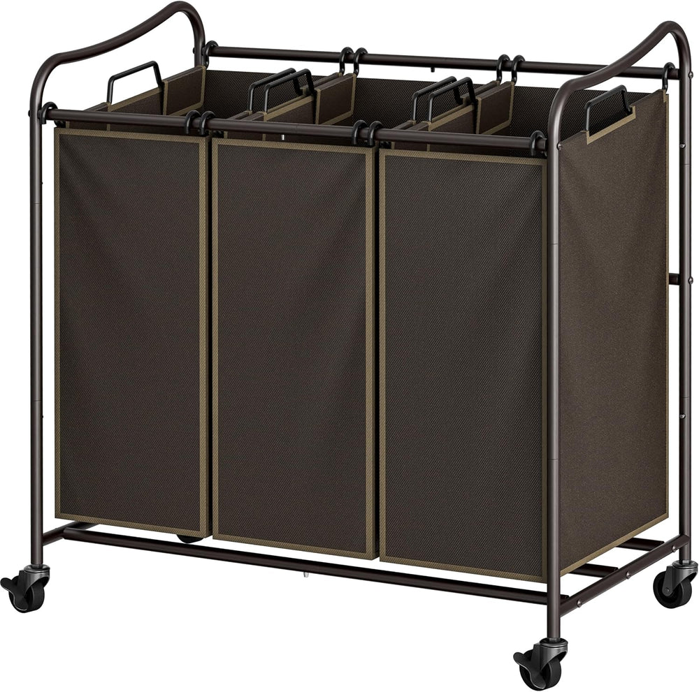 Simple Houseware Heavy Duty 3-Bag Laundry Sorter Rolling Cart, Bronze