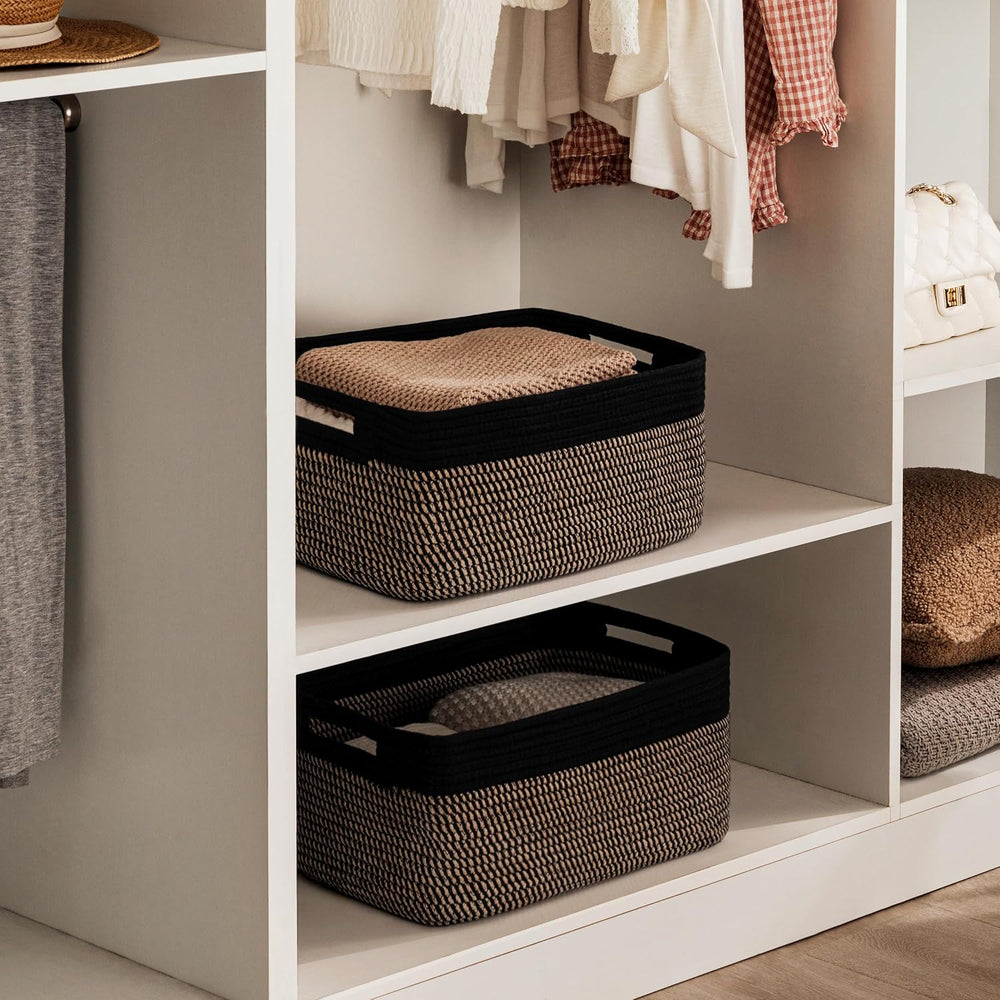 2 Pack Storage Baskets for Organizing, Large Woven Storage Basket, Black&...