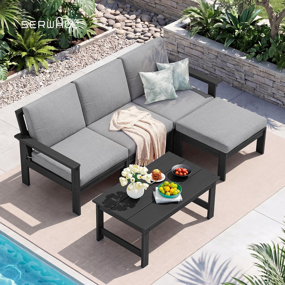 SERWALL HDPE Outdoor Ottoman with Cushions for Outdoo Sofa