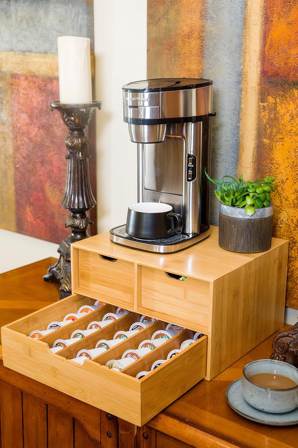 BAMBOO LAND- Extra Large Bamboo K Cup Holder for Counter, 2-Tier K-Cup Organi...