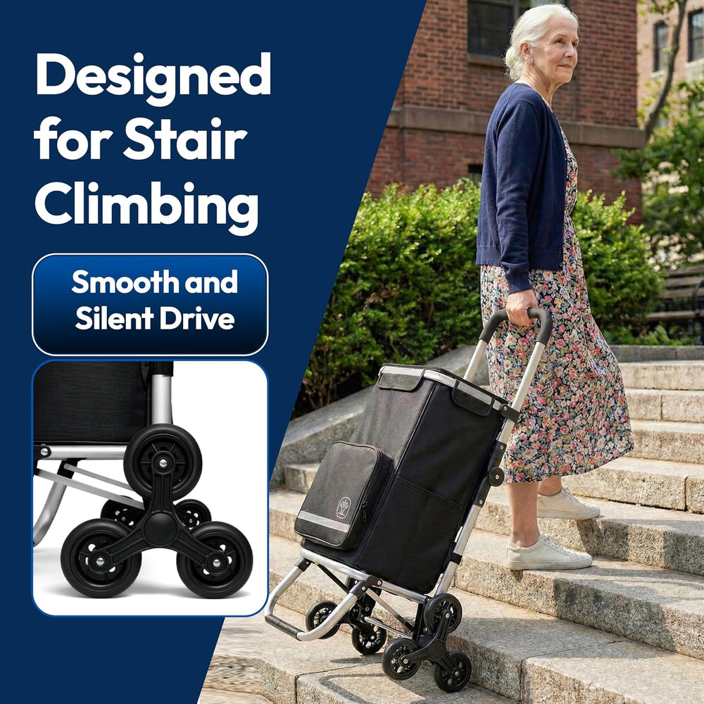 Foldable Stair Climbing Shopping Cart with Wheels – 3-in-1 Grocery Trolley, B...