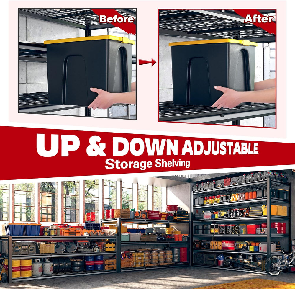REIBII 60" W Heavy Duty Garage Shelving,6 Tier Metal Shelving Units