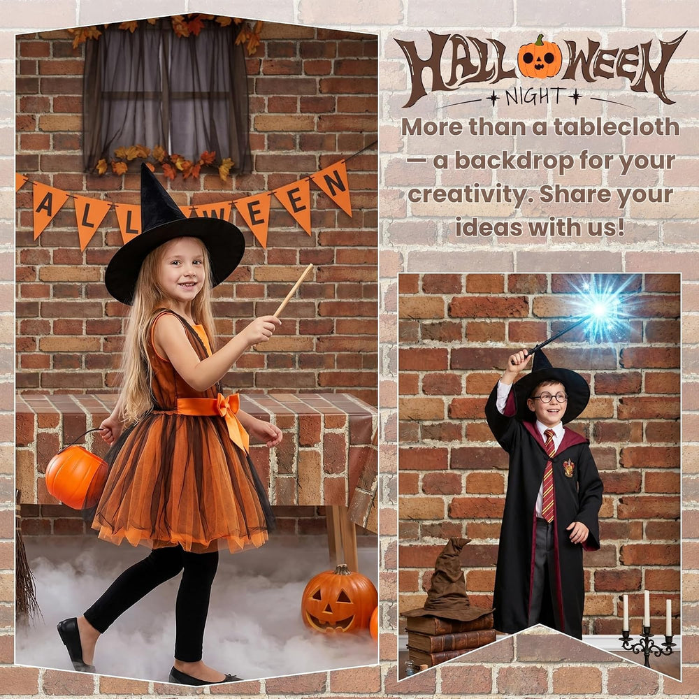 100FT x 54IN Halloween Red Brick Tablecloth Roll with Slide Cutter Box