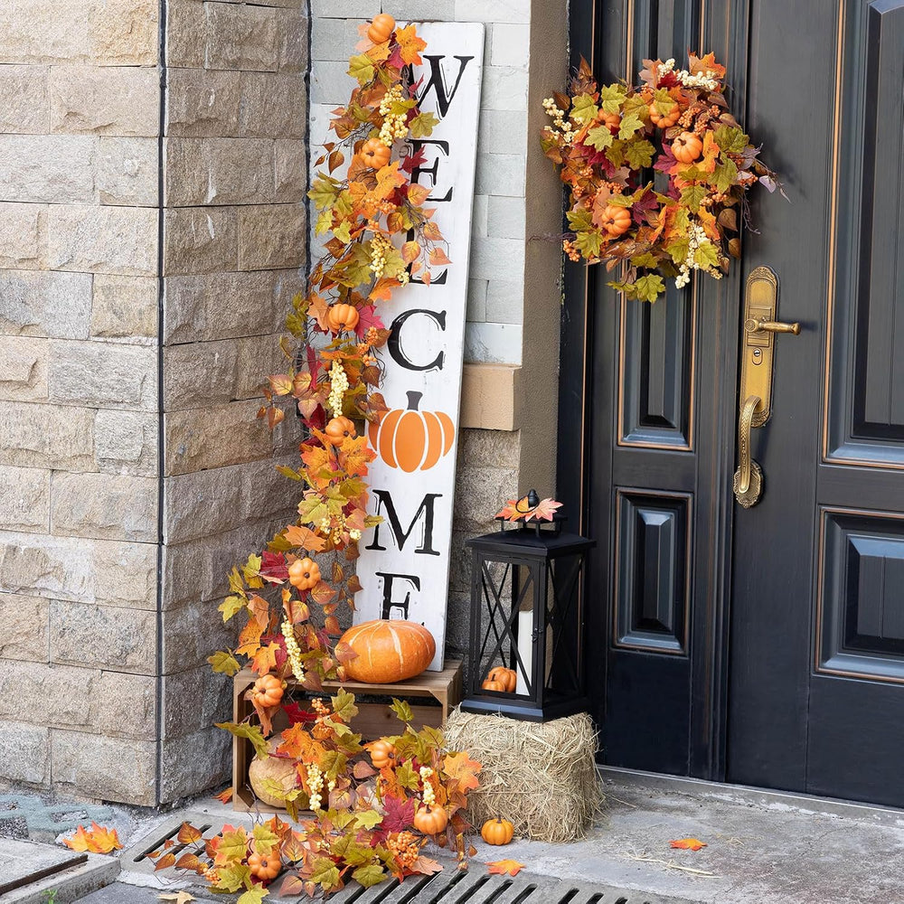 MIZII Fall Decor Artificial Maples Leaf Pumpkin Garland 6FT Autumn Maple Vine...