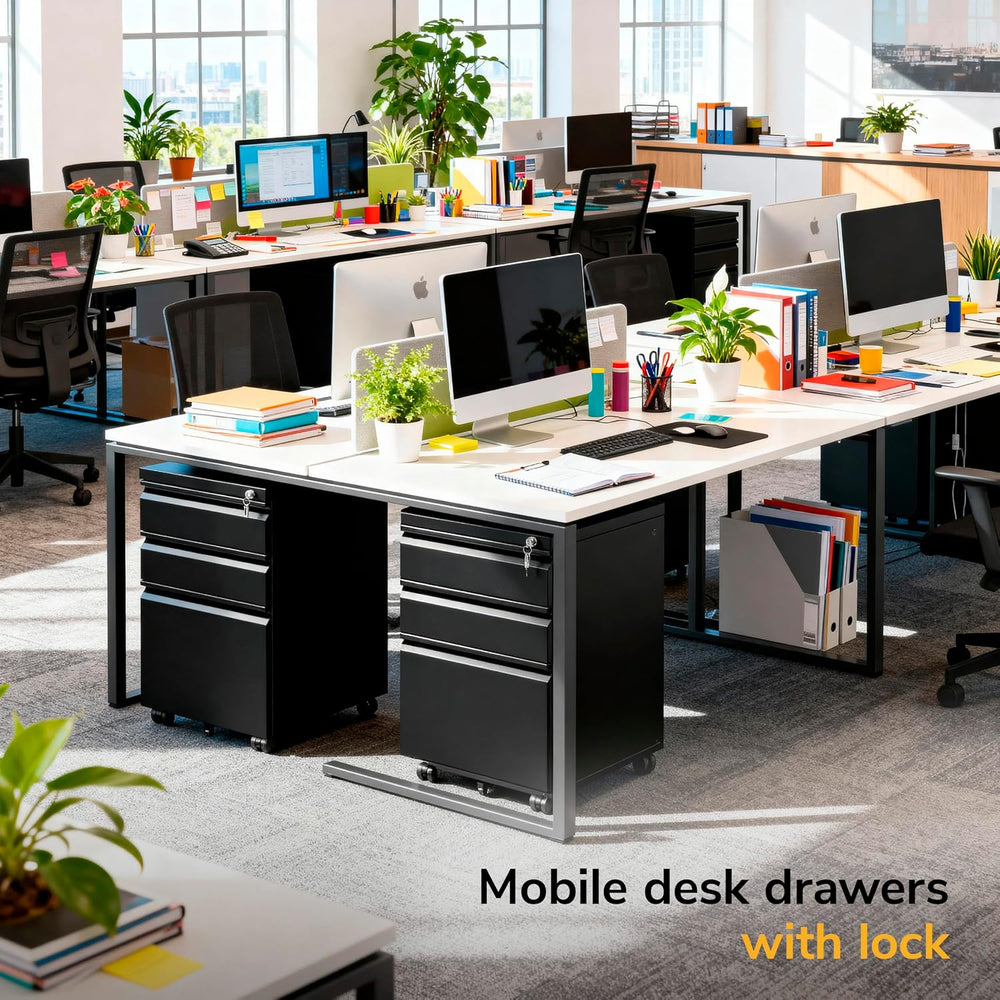 Mount-It! 3 Drawer File Cabinet with Lock and Wheels, Heavy-Duty Steel Rollin...
