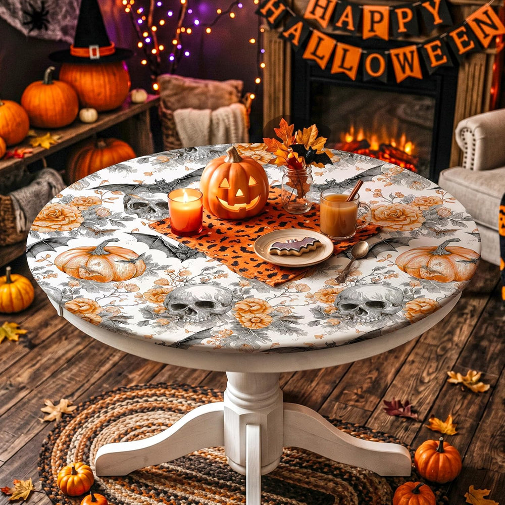 Halloween Tablecloth Round Fitted Table Cloth for 54"-58" Tables