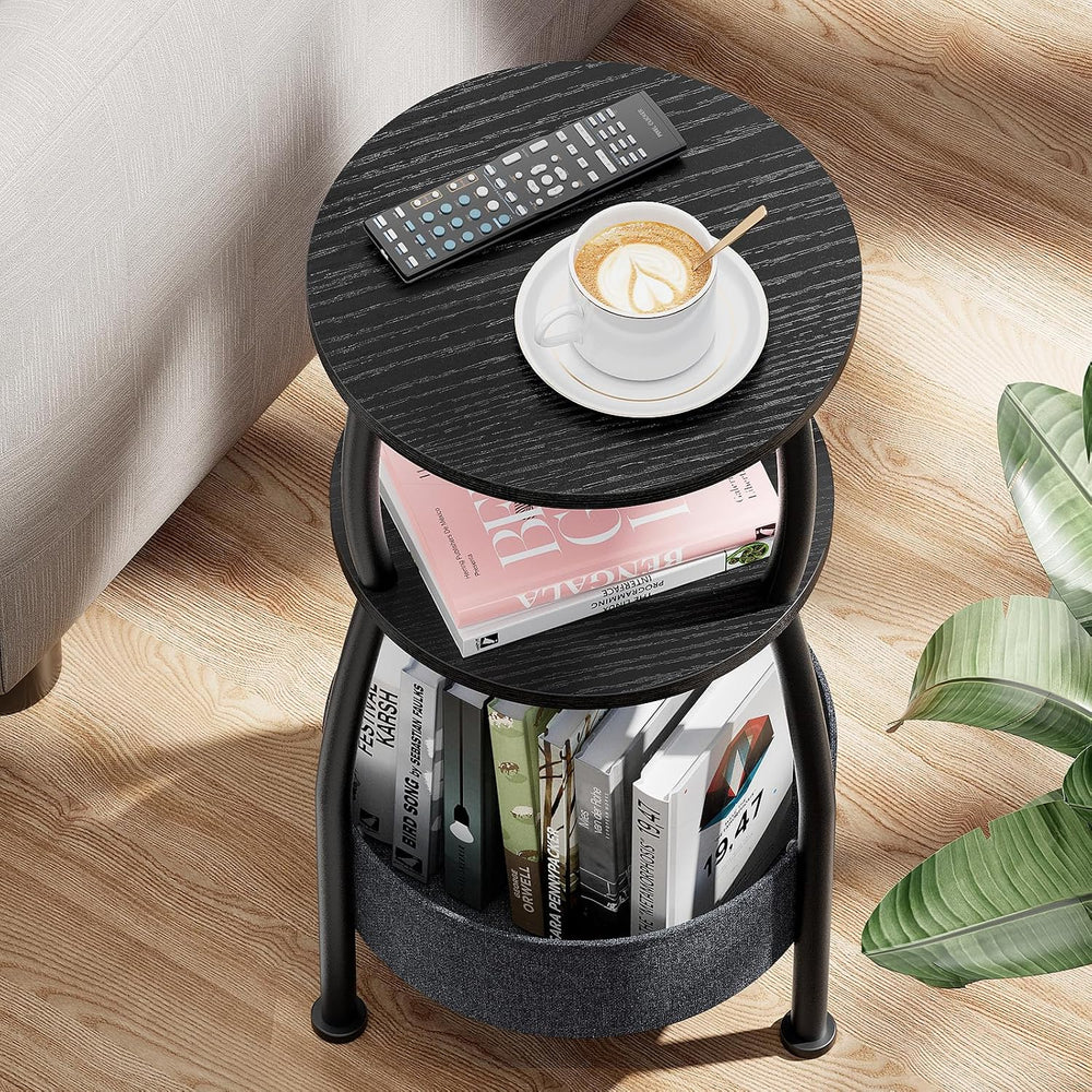 Small Round Side Table for Living Room with Storage Basket, 11.81in