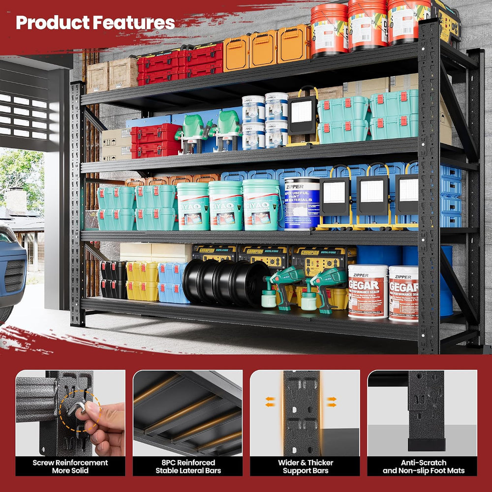 4‑Tier Heavy‑Duty Metal Garage Storage Shelving Unit, 5000 LBS Capacity Adjus...