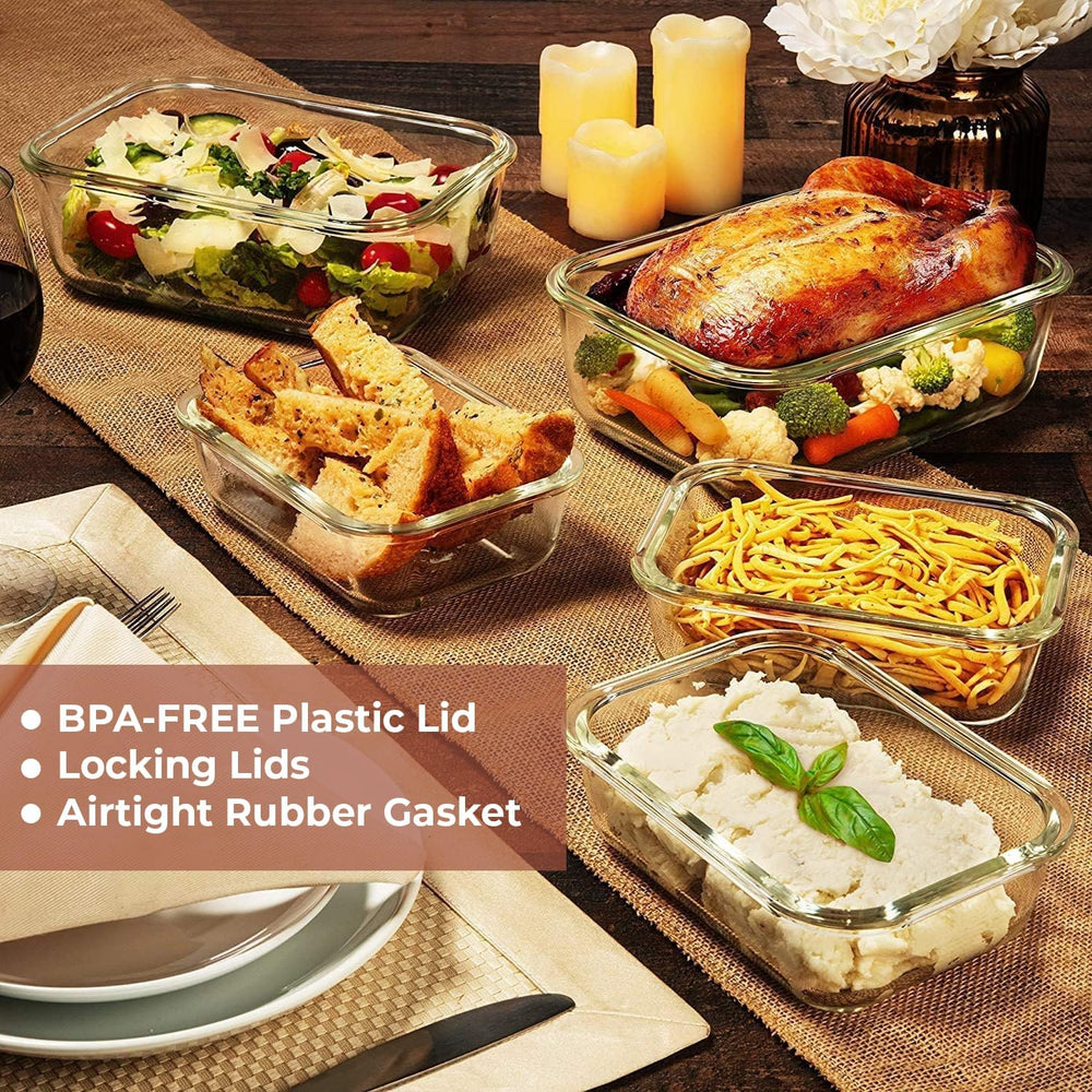 8 Cups/ 63 Oz 4 Piece (2 containers + 2 Lids) Large Glass Food Storage/ Bakin...