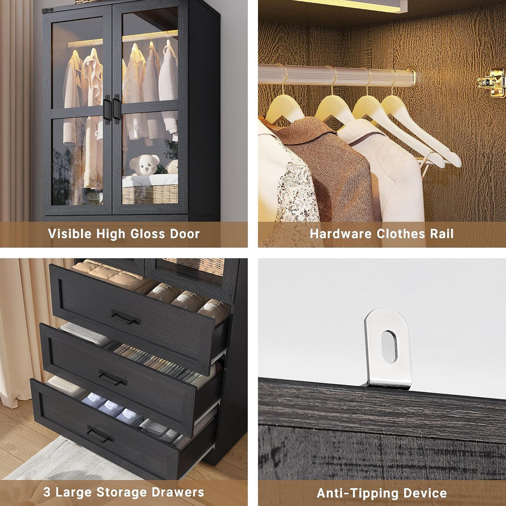 Hlivelood 75" Tall Farmhouse 8 Doors Armoire Wardrobe Closet with 6 Draw...