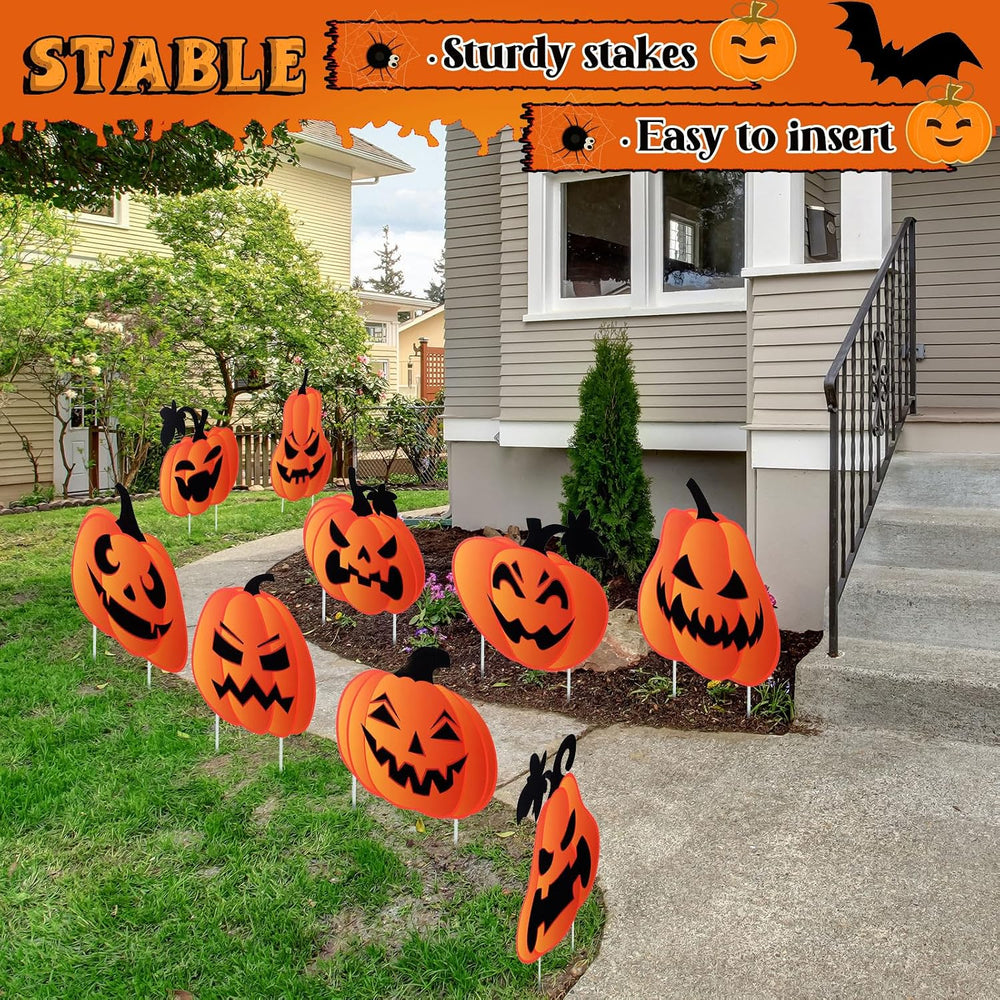 Barydat 12 Pcs Halloween Yard Signs Pumpkin Yard Stakes Decoration Outdoor De...