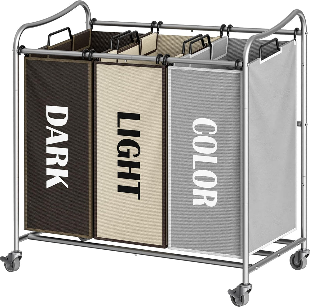 Simple Houseware Heavy Duty 3-Bag Laundry Sorter Rolling Cart, Assorted