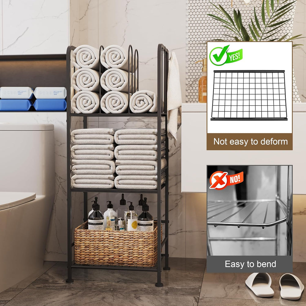 3-Tier Freestanding Cabinet Towel Rack Metal Stand, Black