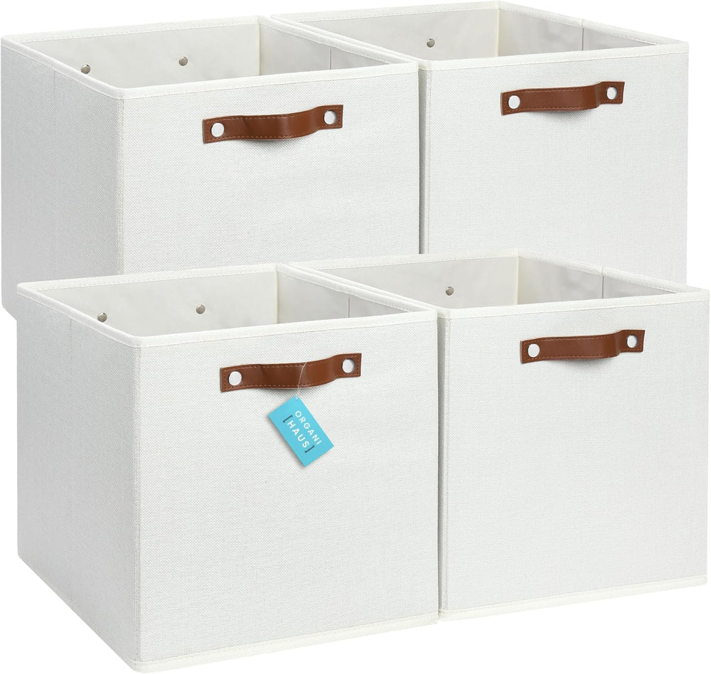 OrganiHaus 13x13 Cube Fabric Storage Bins Set of 4, Fabric Storage Cubes w/