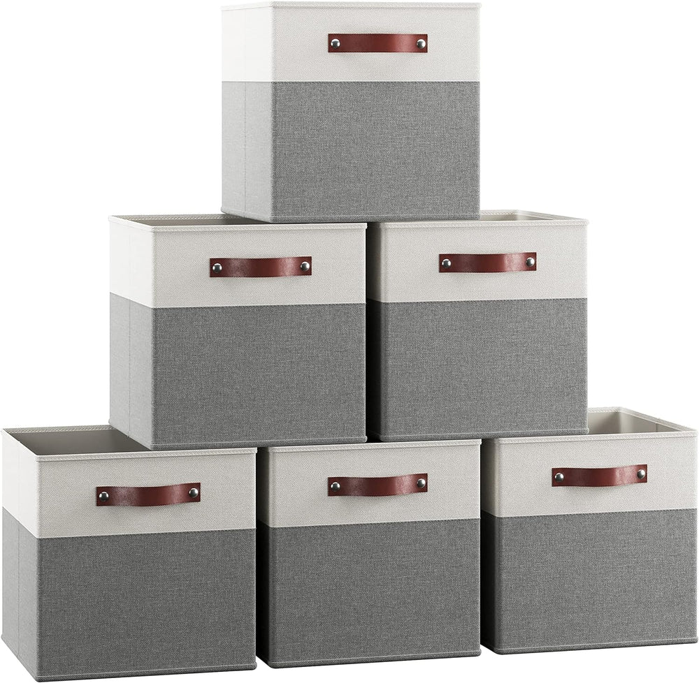 Ornavo Home 11x11 Foldable Fabric Storage Cube Bins, 6 Pack, White/Gray