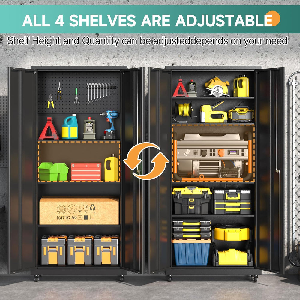 Metal Garage Storage Cabinet with Locking Doors & Pegboard, 71" H Ro...