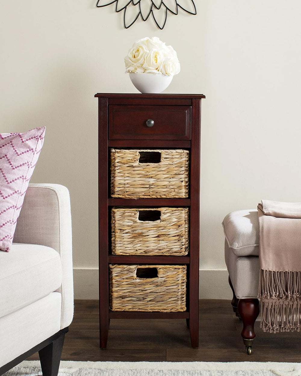 SAFAVIEH Furniture - Michaela 1-Drawer Storage Unit - Cherry - Solid Wood - F...