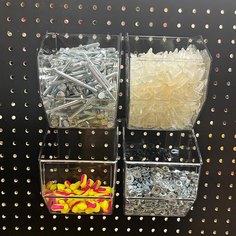 Clear Acrylic Pegboard Bins, 4-Pack, Snap-On Storage Cups for Standard Pegboa...