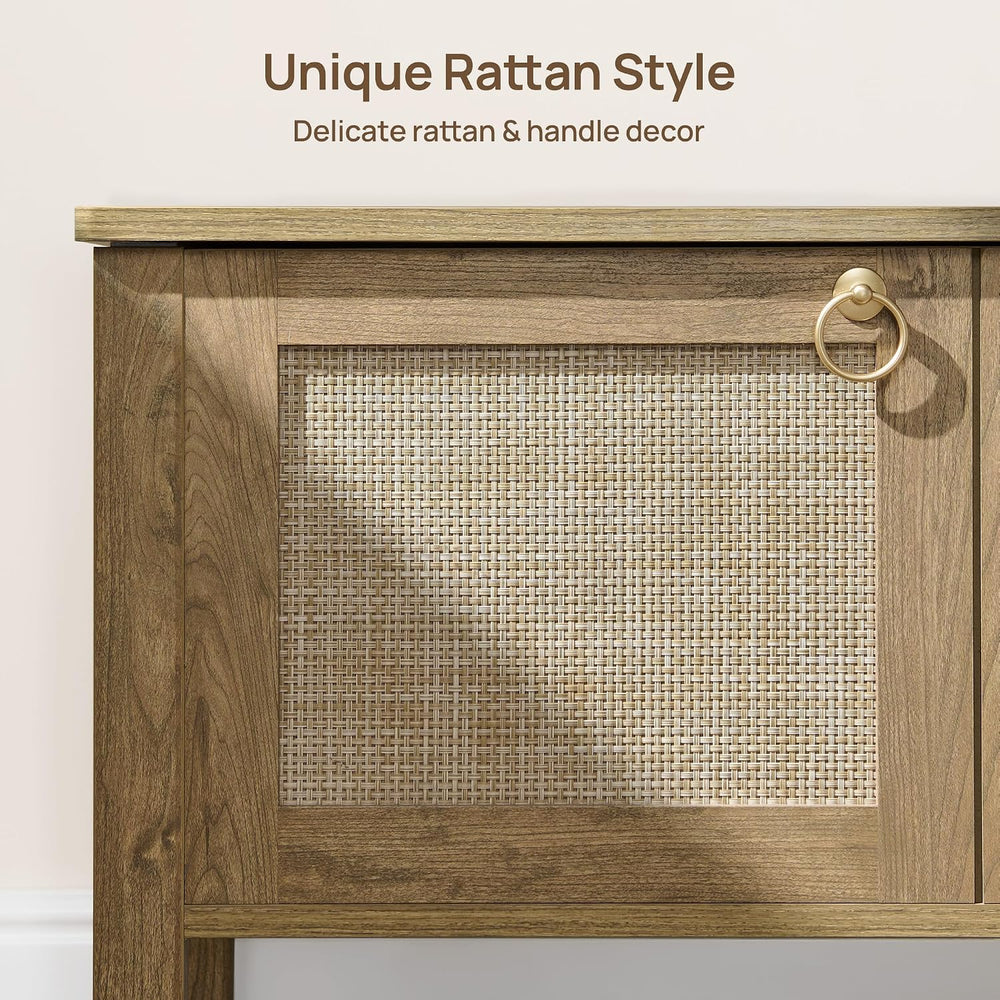 SICOTAS Rattan Storage Bench Boho Storage Chest with 2 Safety Hinges