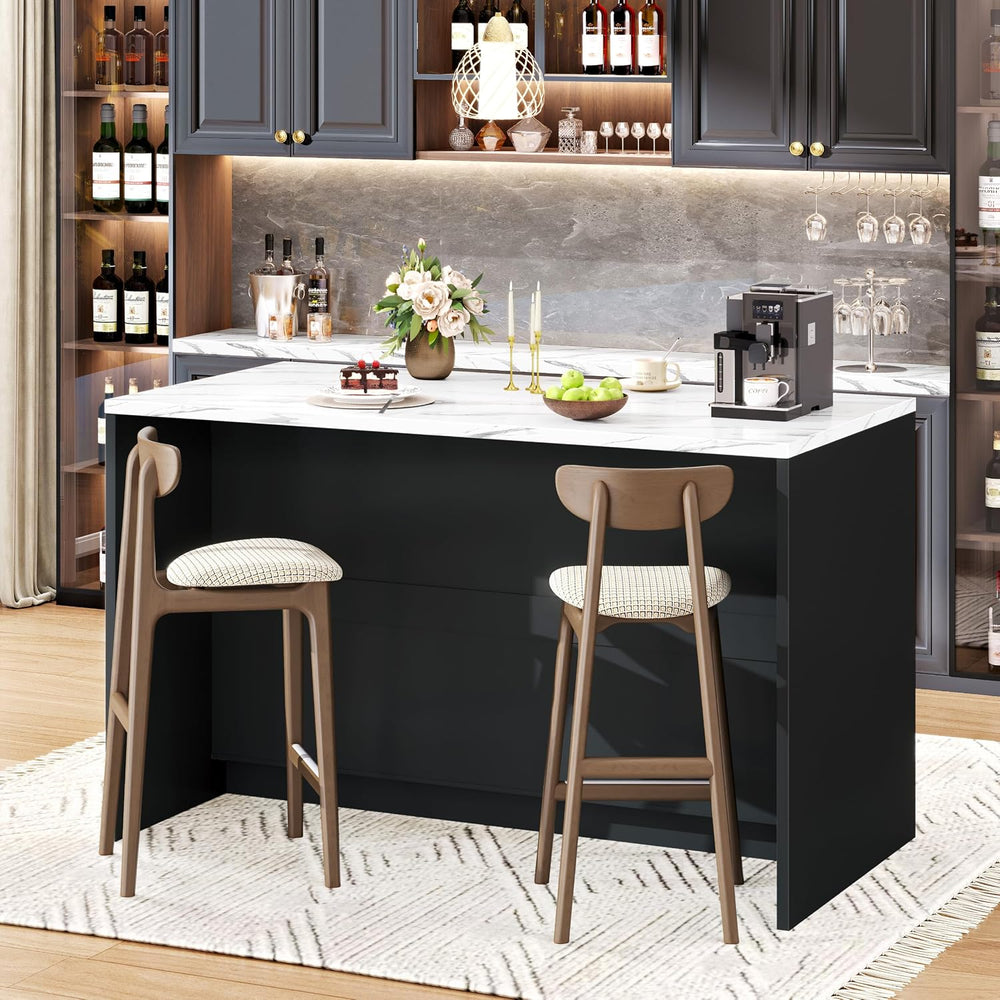DynJest Kitchen Island with Storage, 47.2" Large Faux Marble Countertop