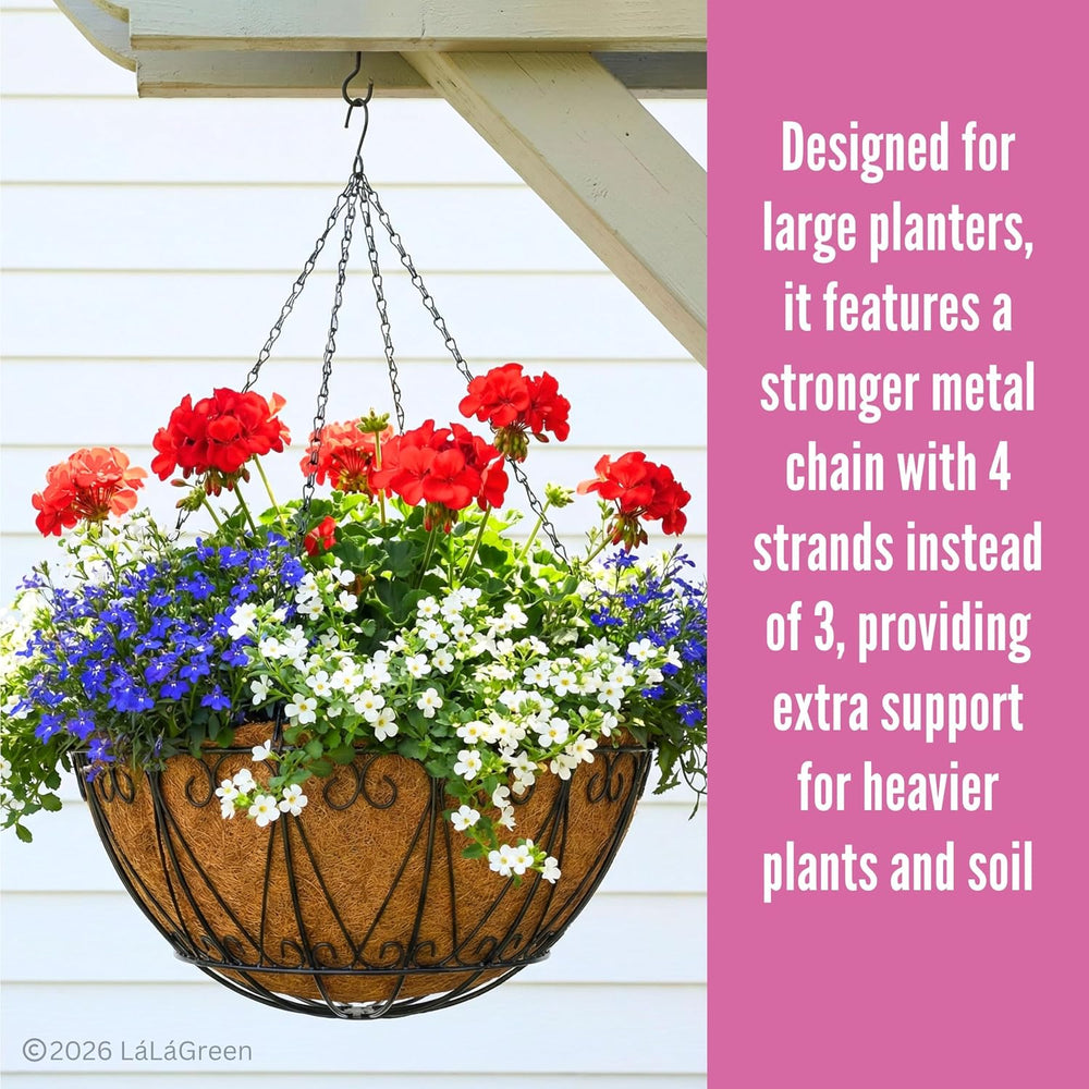 LaLaGreen Black Hanging Baskets (20 in, 2 Pack) Wire Coco Liner Flower Pots