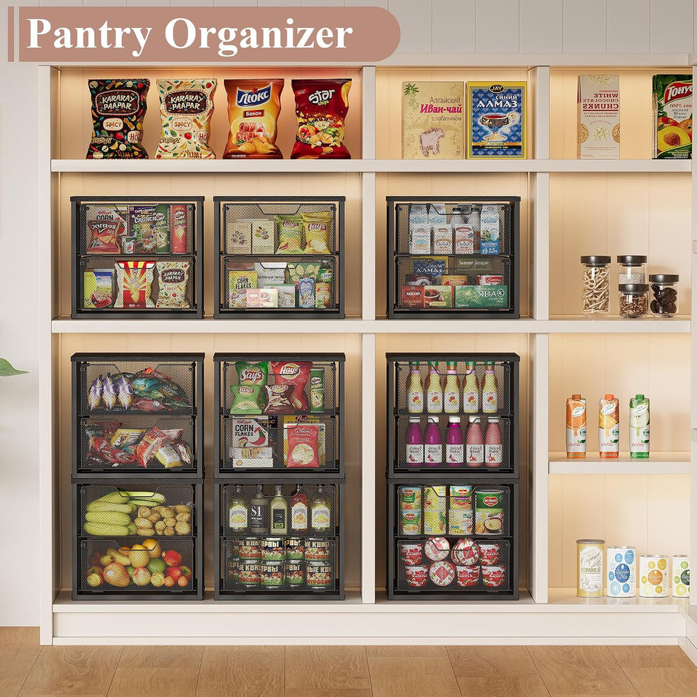 2-Tier Stackable Storage Drawers, Breathable Wire Mesh with MDF Top