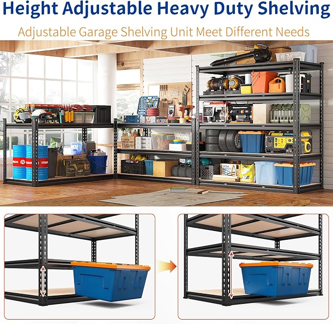 REIBII 48" W Garage Shelving Heavy Duty, 3000LBS Storage Shelves, 5-Tier