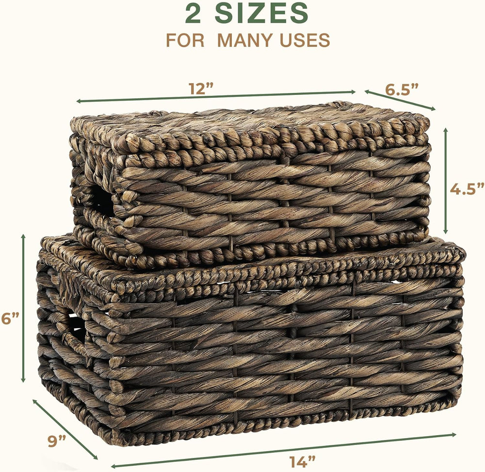 Set of 2 Black Wicker Baskets with Lid