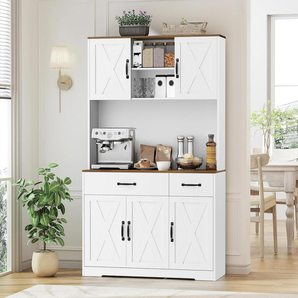 67" Tall Pantry Cabinet with Charging Station, Farmhouse Kitchen Storage...