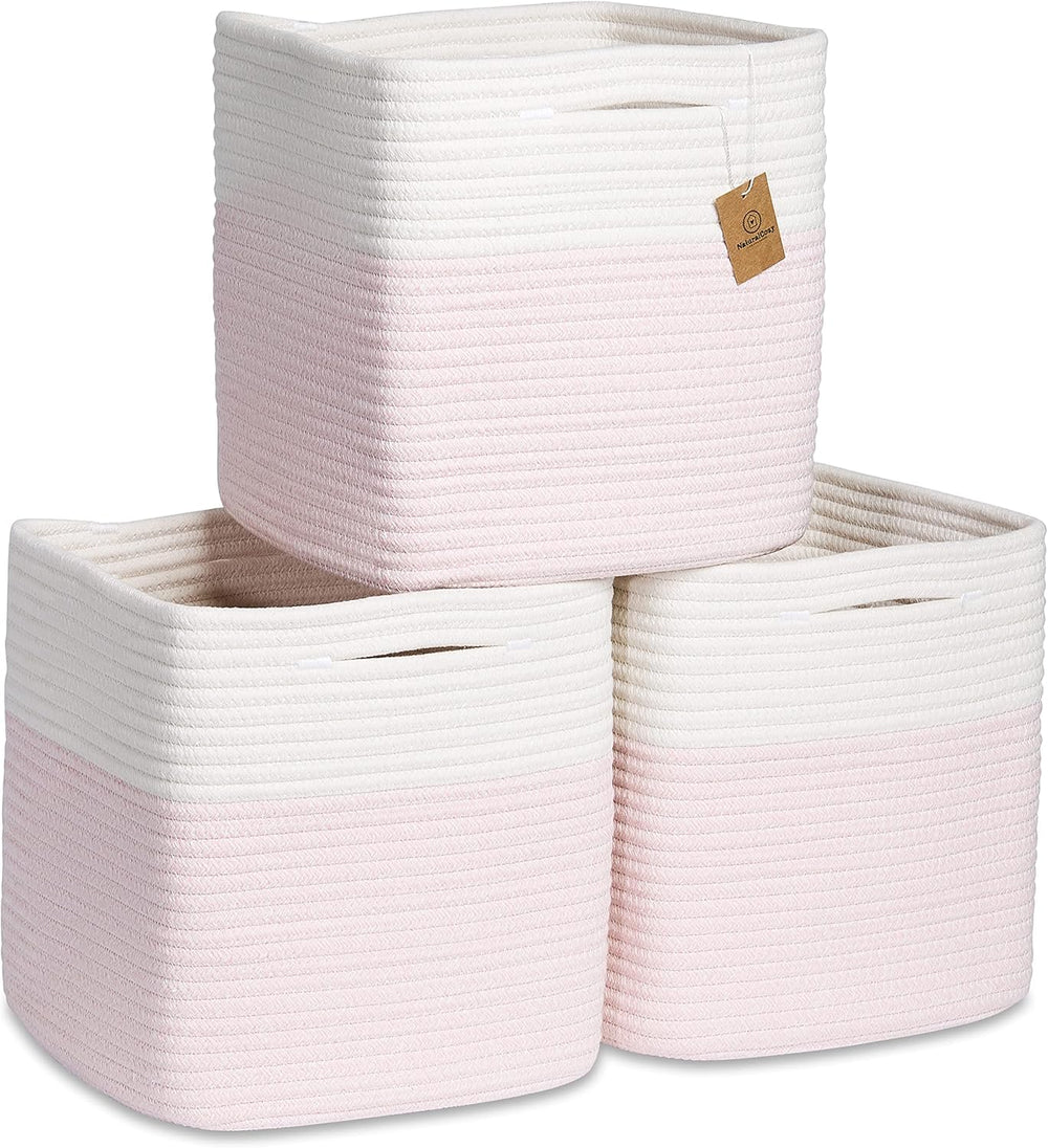 NaturalCozy Storage Cubes 11 Inch Cotton Rope Woven Baskets (3-Pack)