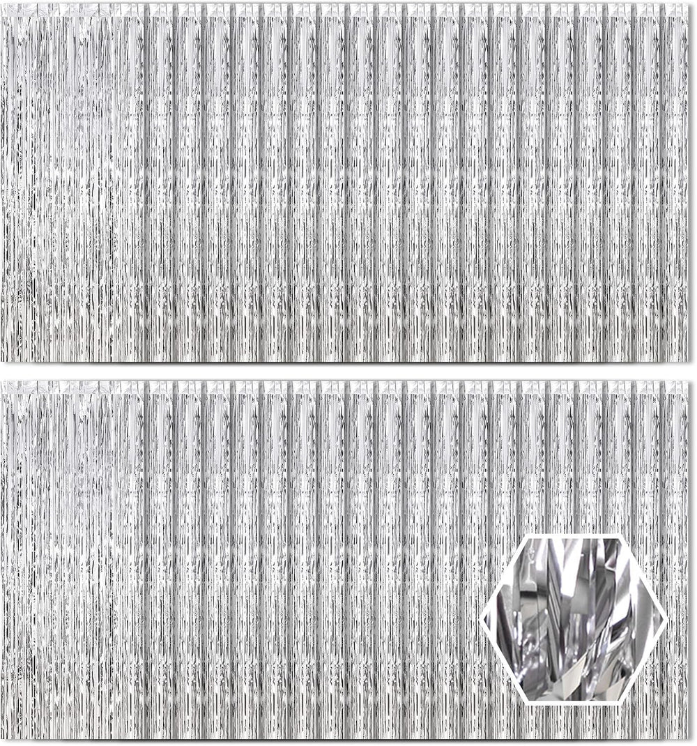 40 Pack Silver Foil Curtain Backdrop Metallic Tinsel Foil Fringe Curtains Pho...