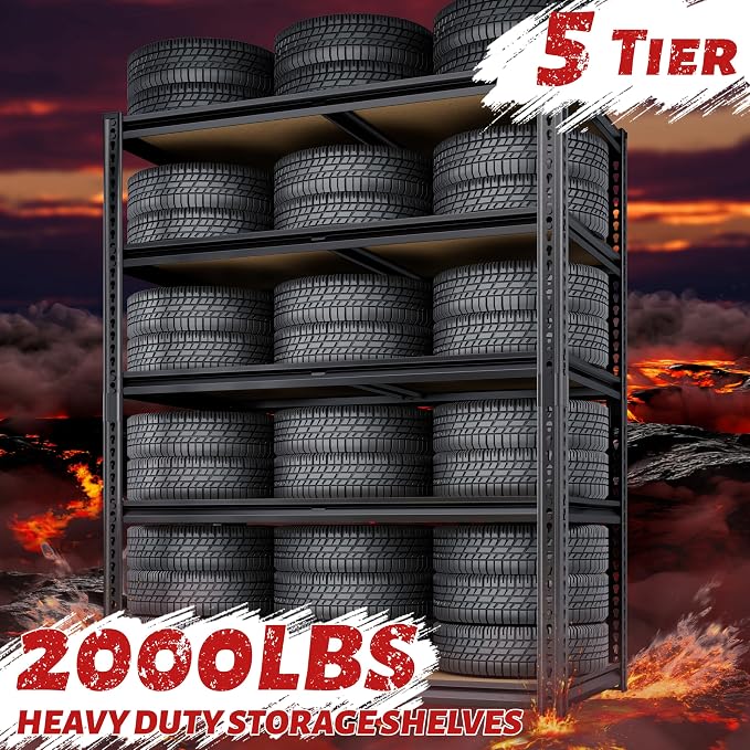 72"H Storage Shelves heavy duty, 2000LBS Garage Shelving, 5 Tier Metal S...