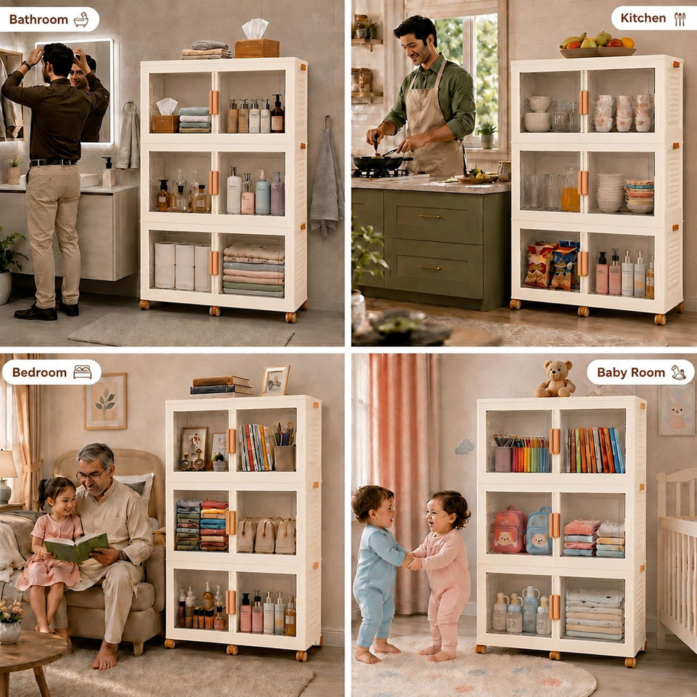 FINCHESCLUB 568QT/141GAL 3 Tier Stackable Storage Bins, Foldable Cabinets wit...