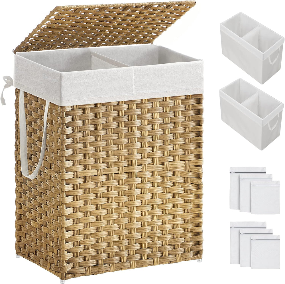 SONGMICS Laundry Hamper with Lid, 90L Clothes Hamper with 2 Removable Liner Bags