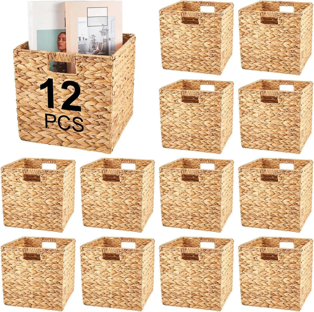 Jinei 12 Pcs Water Hyacinth Storage Baskets 12"x12"x12" Wood C...