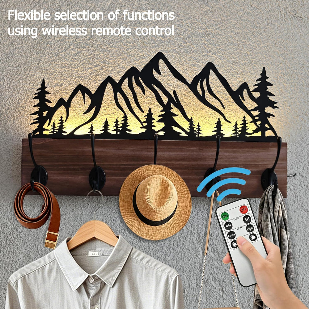 Metal Mountain Wall Mount Coat Hooks,Wall Mounted with Remote-Controlled LED ...