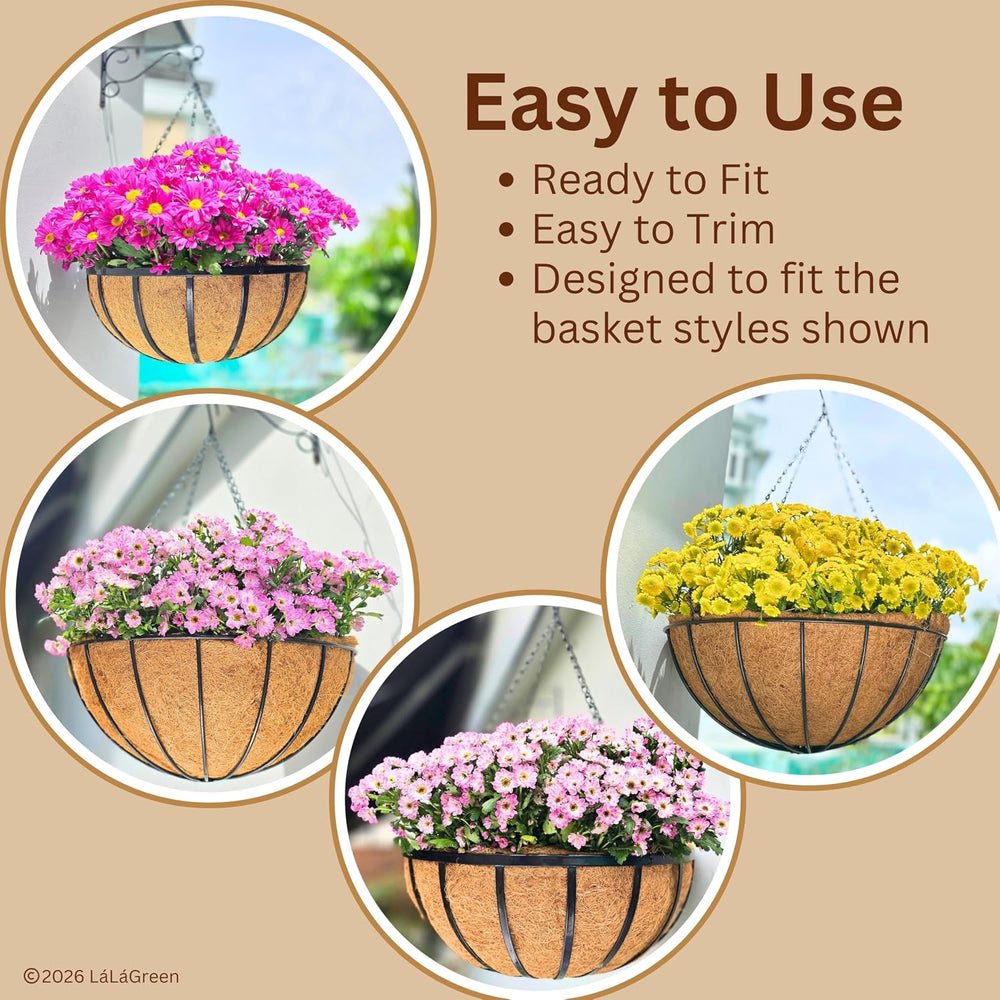LaLaGreen 20" (4 Pack, Round) Coco Liners for Hanging Basket – Large Coi...