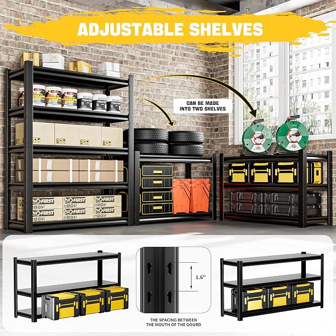 Garage Shelving, Thickened 72" Storage Shelves Heavy Duty Shelving Units...