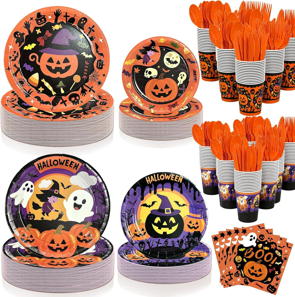 UJoyant 700 PCS Halloween Plates and Napkins Sets, Halloween Party Supplies I...