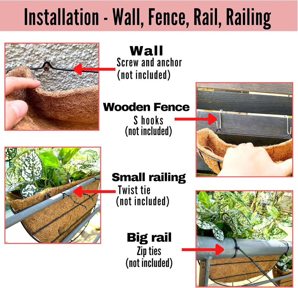 LaLaGreen Large Wall Planter (16 in, 2 Pack) Coco Liner Flower Baskets