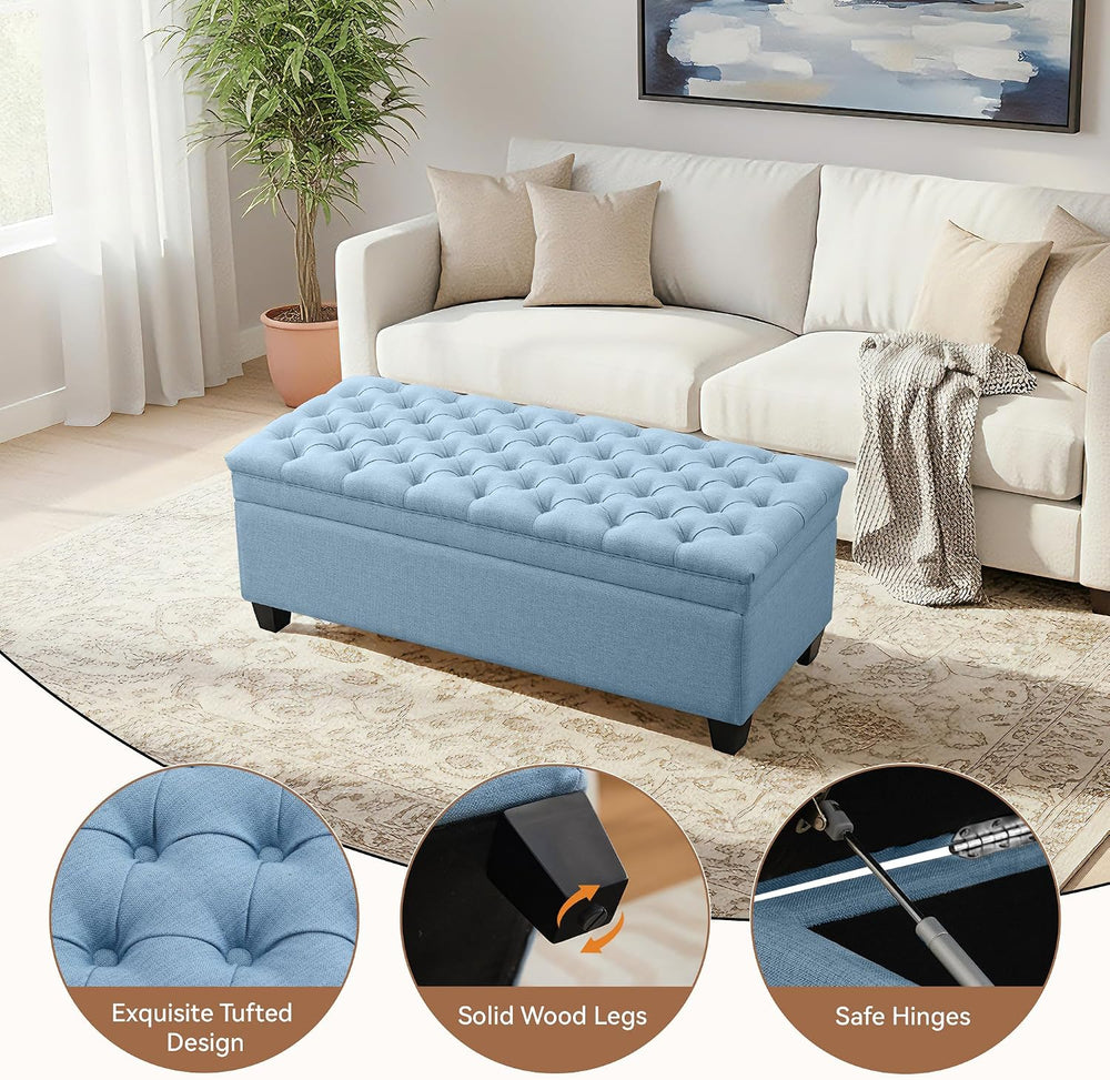 50" Storage Ottoman Bench, Rectangular End of Storage Bench, Upholstered...