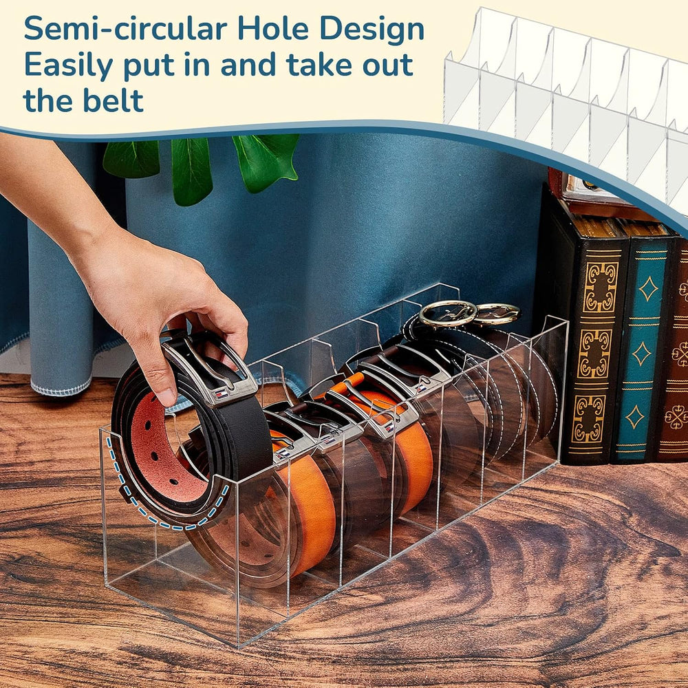 2 Pcs Belt Organizer,14 Compartments 15.6in Belt Holder Storage Box,Thick Acr...