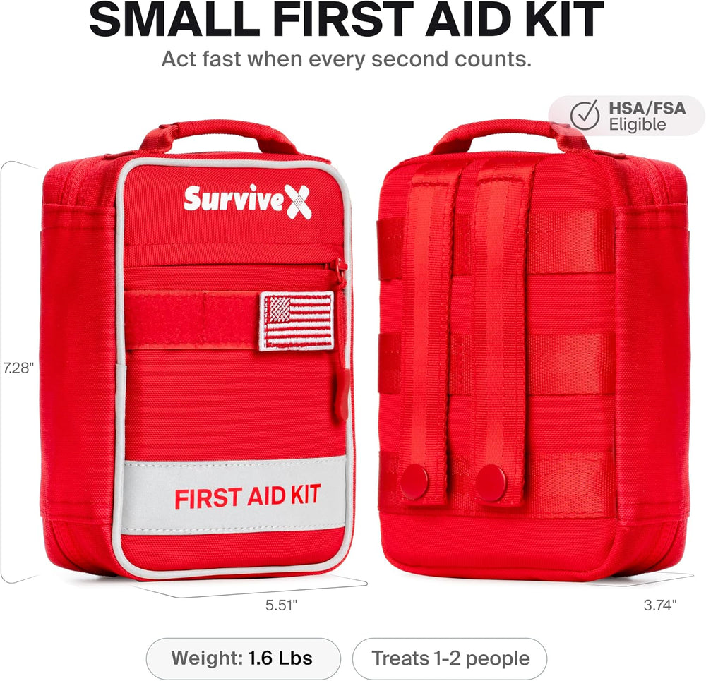 SurviveX Small First Aid Kit, Emergency Kit for 1-2 People
