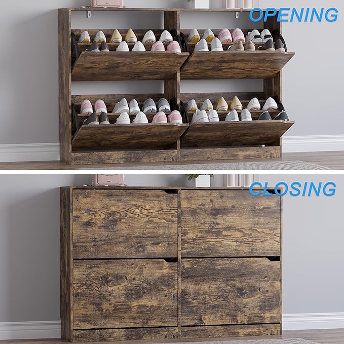 Shoe Cabinet with 4 Flip Drawers, Narrow Hidden Shoe Storage Cabinet, Slim
