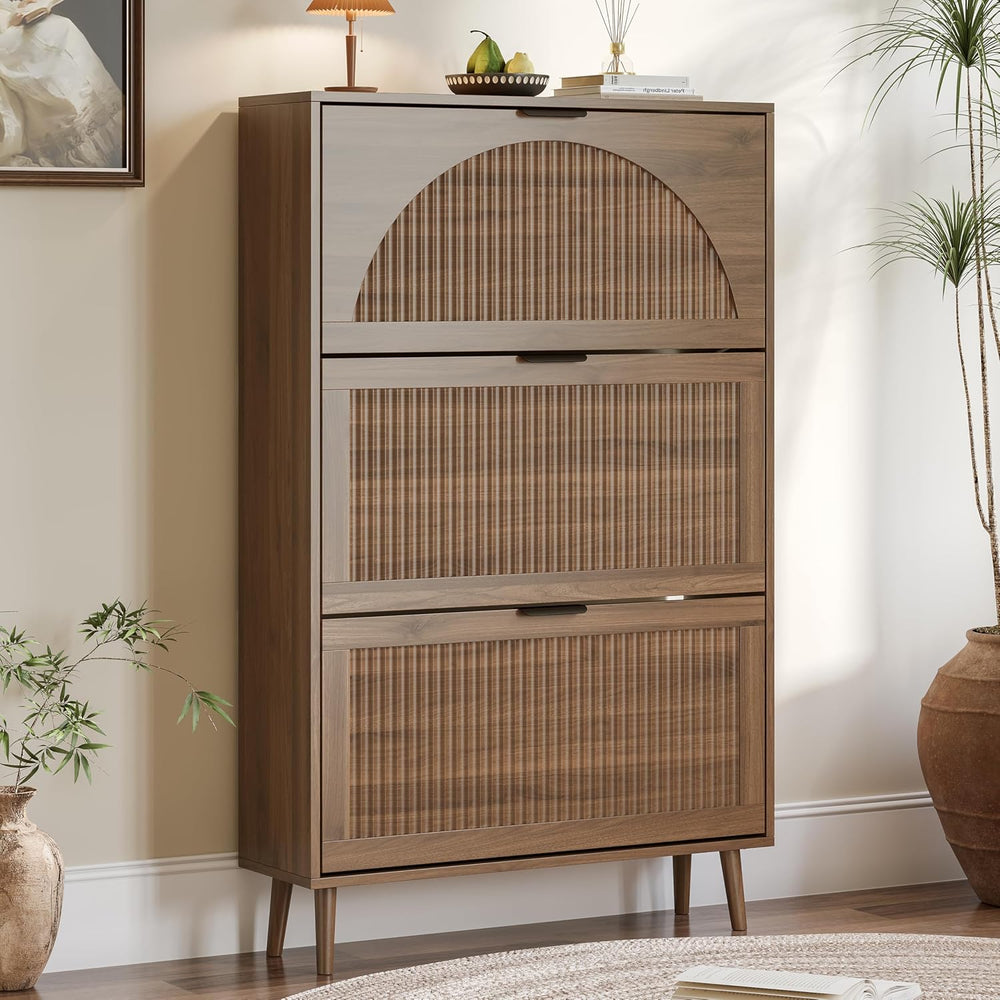BORNOON Shoe Cabinet for Entryway with 3 Flip Drawers, Slim Wooden Shoe Stora...
